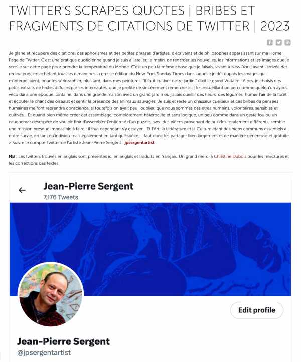 Artiste Jean-pierre sergent, Bribes et fragments de Twitter | 2023 (en français & en anglais)