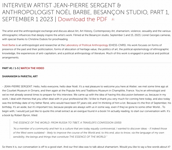 Transcriptions of the filmed interviews between Jean-Pierre Sergent & Noël Barbe (10 parts), September 2023