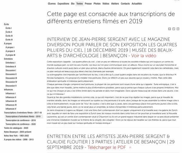 Transcripts of eight Interviews filmed with Jean-Pierre Sergent during the year 2019