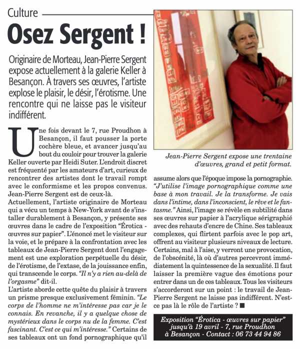 ARTICLE PARRU DANS LE JOURNAL C'EST À DIRE 314 & LA PRESSE BISONTINE 275 : CULTURE : "OSEZ SERGENT !" AVRIL 2025