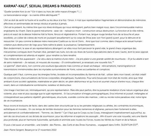 Jean-Pierre Sergent, texte Karma-Kali, Sexual Dreams & Paradoxes