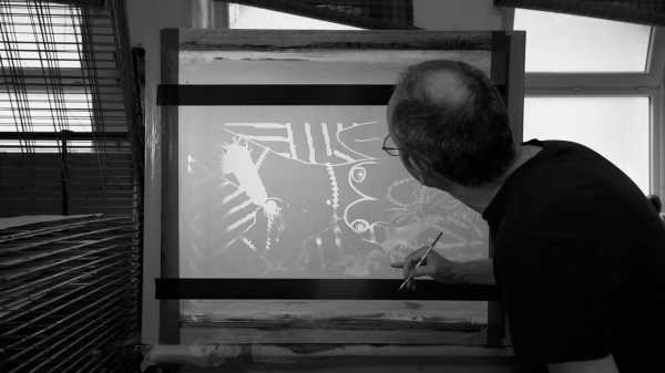 Portrait-Video #120, ArtistJean-Pierre Sergent working on the frames of the "Karma-Kali, Sexual Dreams & Paradoxes" series