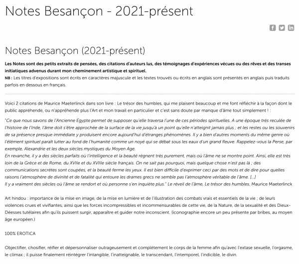 artiste Jean-Pierre sergent, Notes de Besançon - 2021-présent