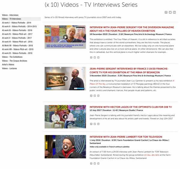 Jean-Pierre Sergent, Videos - TV-Interviews - (x 10) Artist Interviews with press TV | 2007 - present