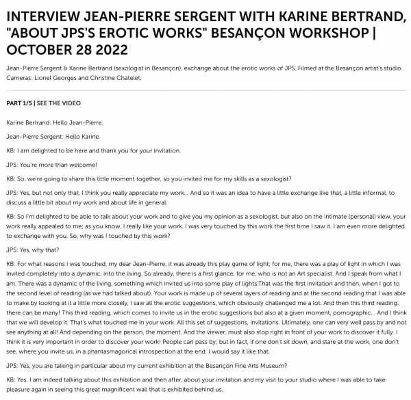 Transcrition of the interview between Karine Bertrand & Jean-Pierre Sergent "Erotic Art of JPS"