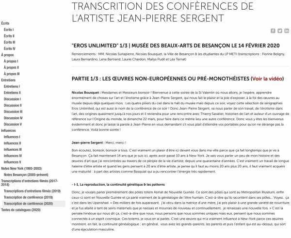 Transcript of the lecture by Jean-Pierre Sergent, Eros Unlimited, Besançon Fine Arts & Archeology Museum, France