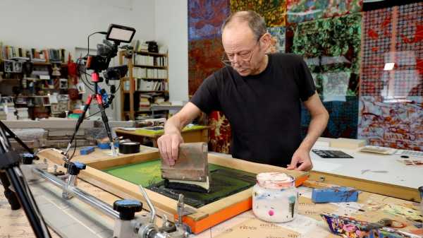 Video-Portrait of the artist Jean-Pierre Sergent screen-printing the Shakti-Yoni: Ecstatic Cosmic Dances series #98 | August 24 & 25 2021