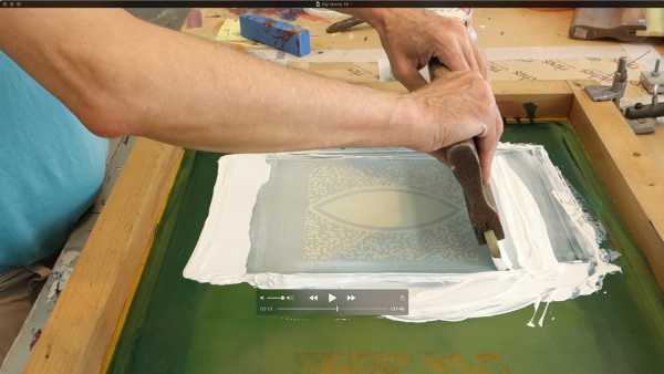 Jean-Pierre sergent, Portrait of the artist screen-printing the 'Shakti-Yoni: Ecstatic Cosmic Dances' Series #22