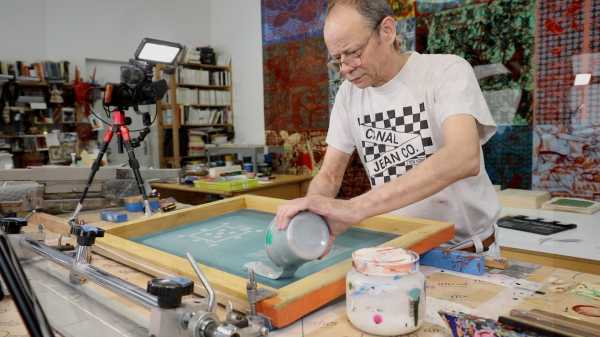 Video-Portrait of the artist screen-printing the Shakti-Yoni: Ecstatic Cosmic Dances series #90