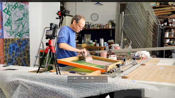 Jean-Pierre sergent, Portrait of the artist screen-printing the 'Shakti-Yoni: Ecstatic Cosmic Dances' Series #47