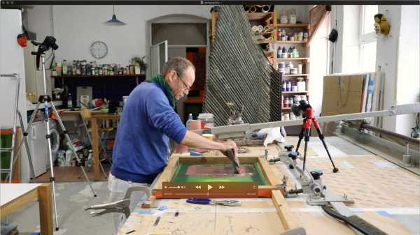 Jean-Pierre Sergent, Portrait of the artist screen-printing the 'Shakti-Yoni: Ecstatic Cosmic Dances' Series #48