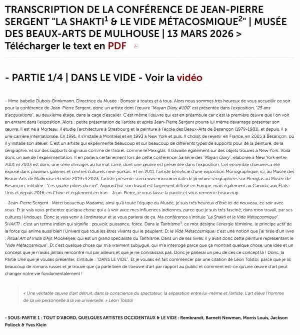 TRANSCRIPT OF JPS ARTIST TALK 'THE SHAKTI & THE METACOSMIC VOID'