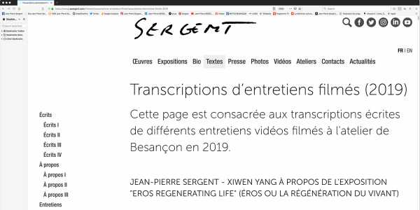 Jean-Pierre Sergent, FILMS INTERVIEWS WRITTEN TRANSCRIPTIONS | 2019