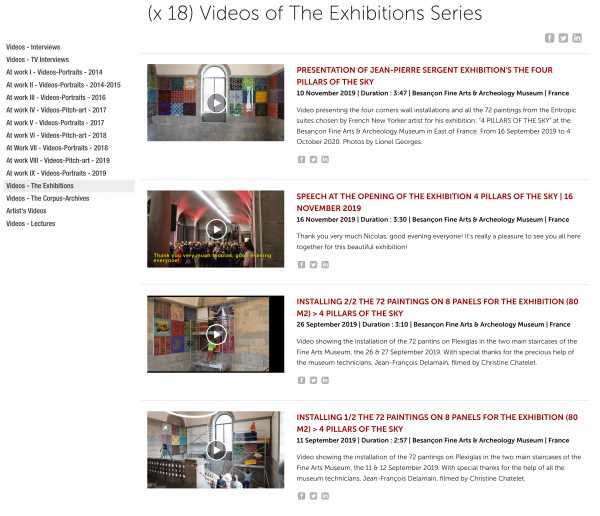 Jean-Pierre Sergent, Videos-Exhibition - (18) Videos presenting the artist's exhibitions from 2014 - present