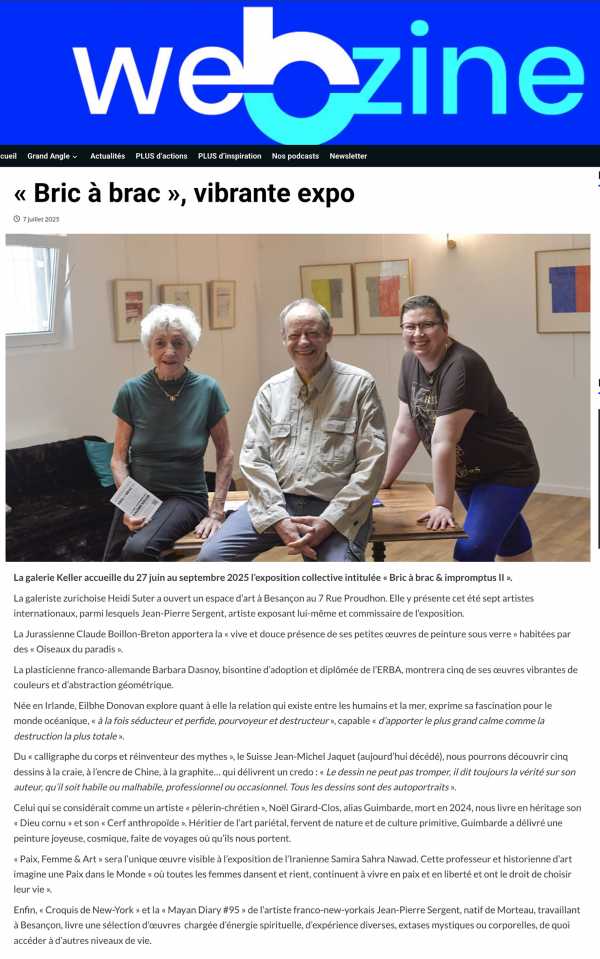 article exposition gallerie Keller, Besançon, "Bric à brac," a vibrant exhibition, publiched in the Besançon Webzine Magazine