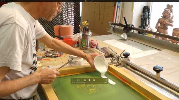 Jean-Pierre Sergent, silk-screening the "Shakti-Yoni: Ecstatic Cosmic Dances" Series #5