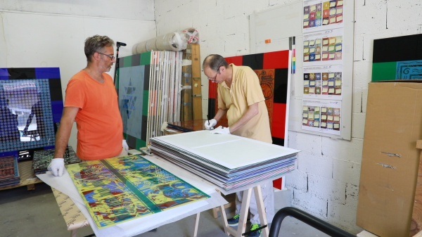 Jean-Pierre Sergent PACKING UP 72 PAINTINGS FOR THE EXHIBITION: '4 PILLARS OF HEAVEN' AT MBAA OF BESANÇON 8.28.2019