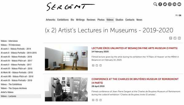 Jean-Pierre Sergent, Videos-Conferences (x 2) Artist talks given in museums - 2019 - 2020