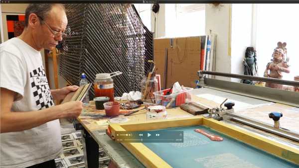 Jean-Pierre Sergent, screen-printing the 'Shakti-Yoni: Ecstatic Cosmic Dances' Series #17