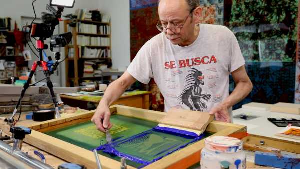 Jean-Pierre Sergent, Video-Portrait of the artist screen-printing the Shakti-Yoni: Ecstatic Cosmic Dances series #104 | September 15 2021