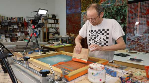 Video-Portrait of the artist Jean-Pierre Sergent screen-printing the Shakti-Yoni: Ecstatic Cosmic Dances series #97 | August 21 2021