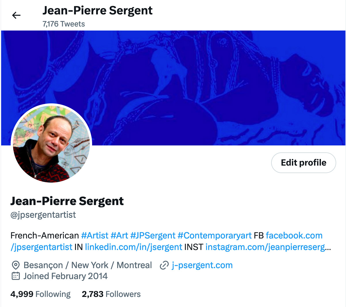 Compte Twitter de l'artiste Jean-Pierre Sergent 