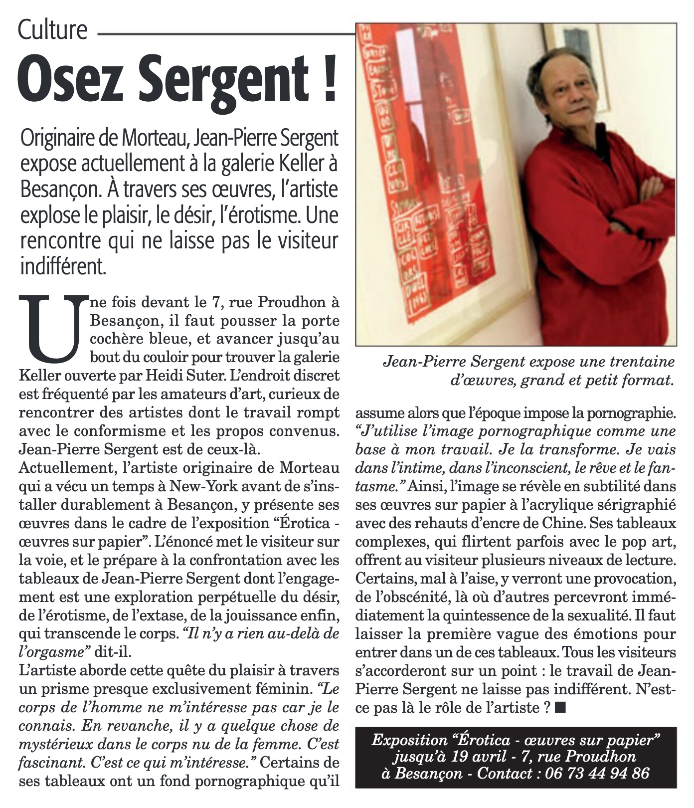 ARTICLE PARRU DANS LE MENSUEL C'EST À DIRE 314, MARS 2025 & LA PRESSE BISONTINE 275, AVRIL 2025, PAR THOMAS COMTE / CULTURE : OSEZ SERGENT !