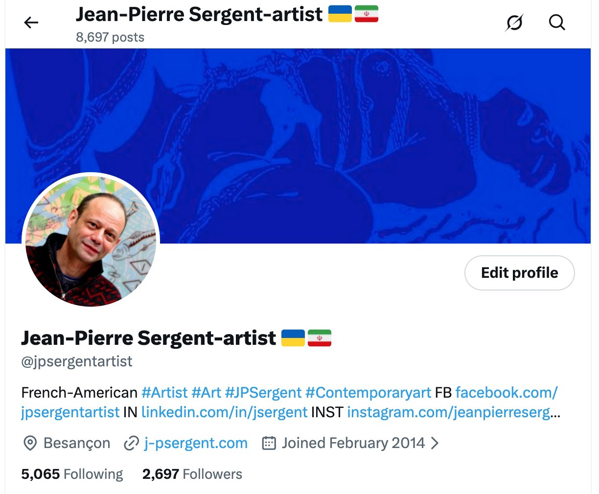 Compte Twitter de l'artiste Jean-Pierre Sergent, Besançon, France