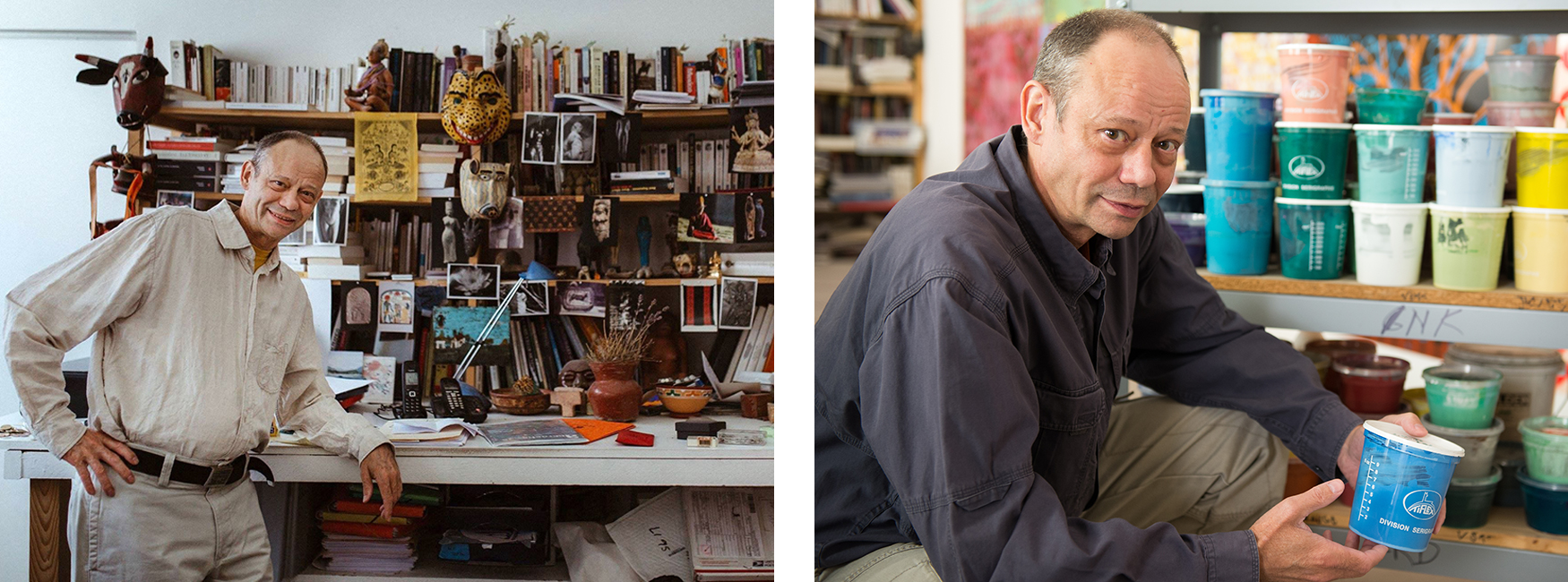 Portrait in the Studio with the pots of painting, photo by Lionel Georges, September 18th 2015.