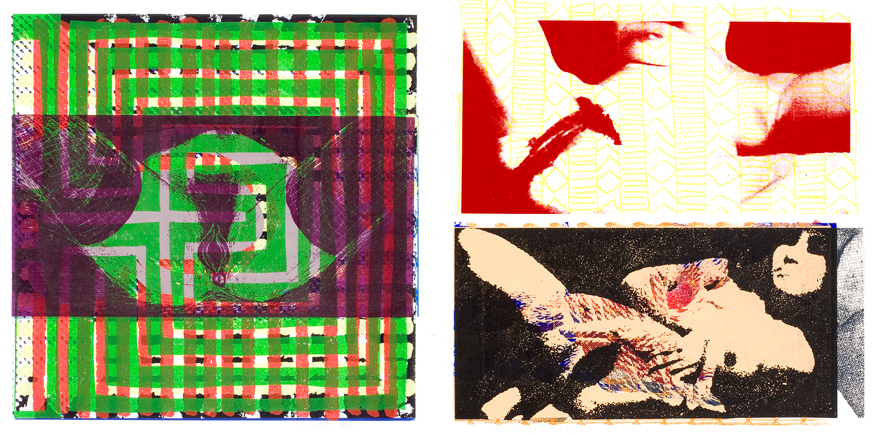 - N&deg; 1-3, &laquo; Premi&egrave;res s&eacute;rigraphies de New York n&deg; 110, n&deg; 21, n&deg; 16 &raquo;, acrylique s&eacute;rigraphi&eacute; sur papier Rives BFK, tirage unique, 56 x 76 & 38 x 56 cm, 1994.