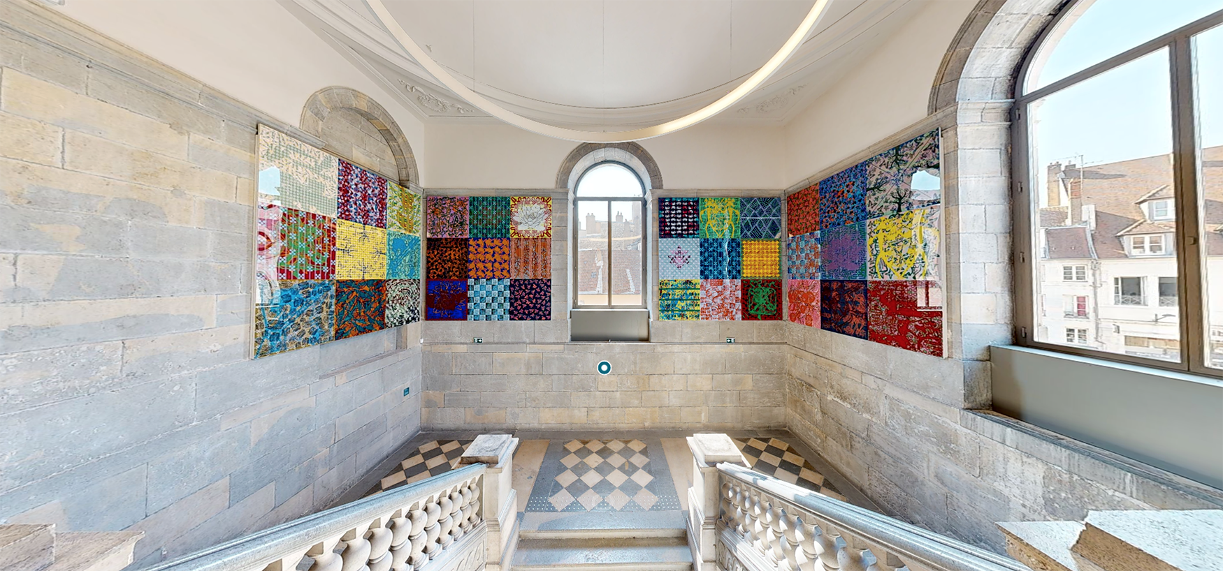 Artist mural installation of "4 Pillars Of The Sky", Besan&ccedil;on Fine Arts & Archeology Museum, photo by Mathieu Allard, August 24th 2023.