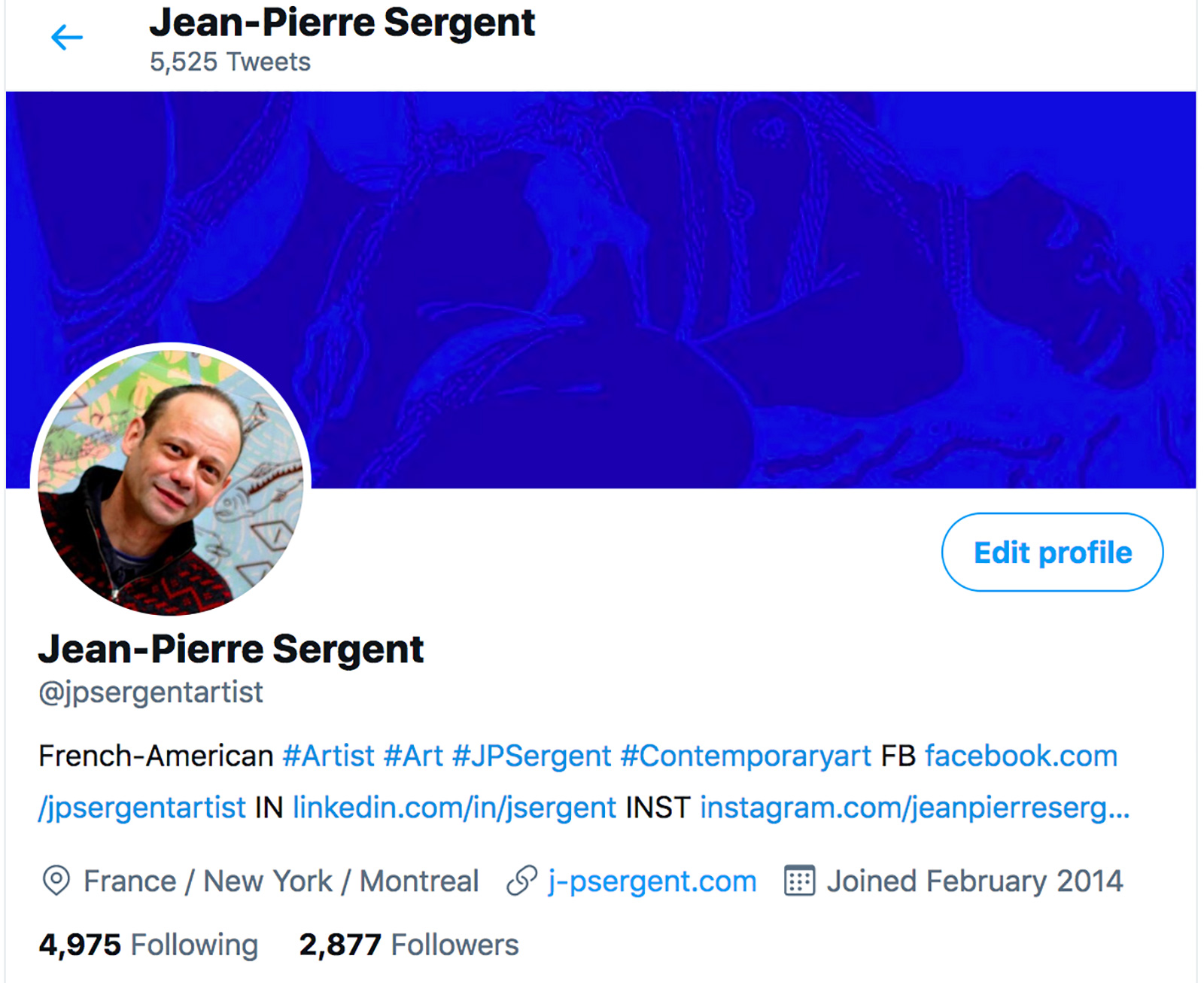 Compte Twitter de l'artiste Jean-Pierre Sergent 