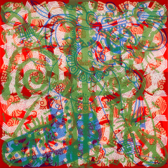 Mayan Diary #4, acrylic silkscreen on plexiglass & tinted plexiglass, 2007