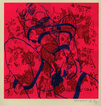 "BONDAGE AND FREEDOM", ACRYLIC SILKSCREEN ON PAPER 2003